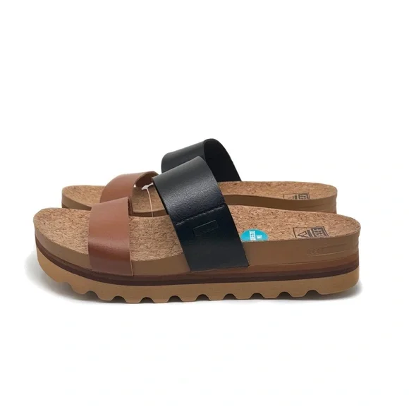 Reef Cushion Vista Hi Sandals Black Duo Platform Slide Size 9 - Picture 1 of 14